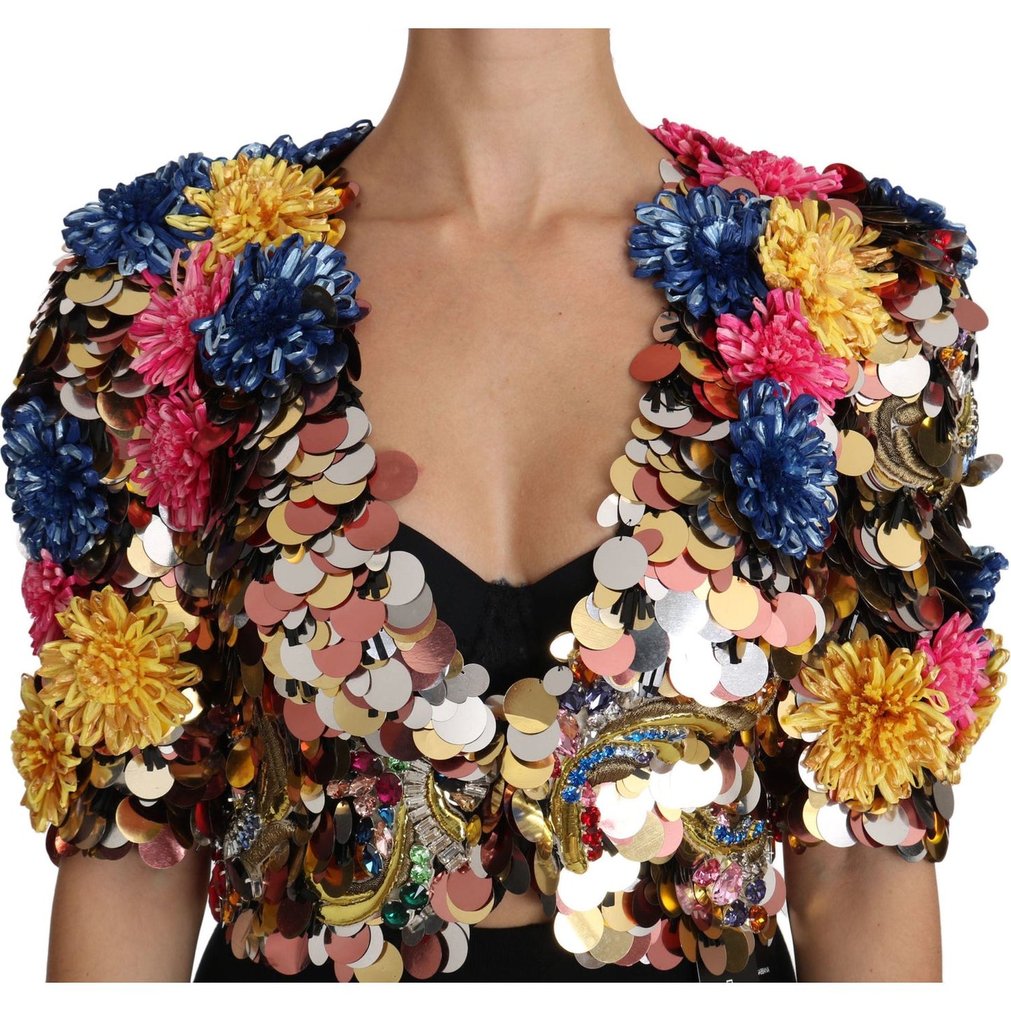 Dolce & Gabbana Crystal Sequined Floral Jacket Coat JKT2409-36