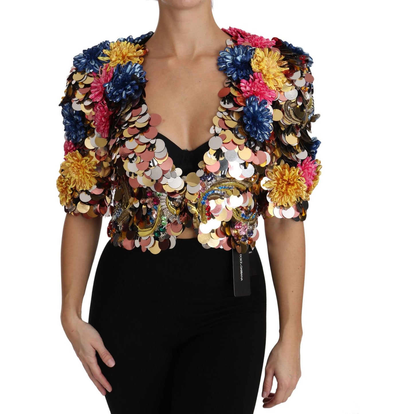 Dolce & Gabbana Crystal Sequined Floral Jacket Coat JKT2409-36