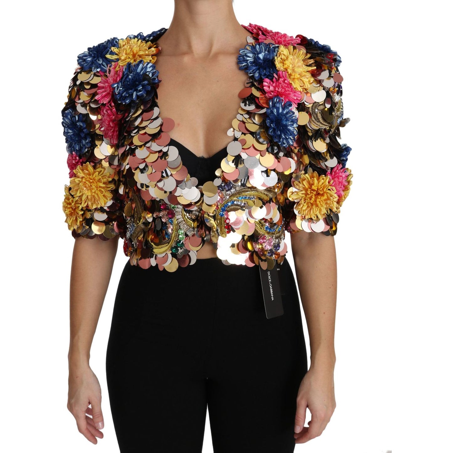 Dolce & Gabbana Crystal Sequined Floral Jacket Coat JKT2409-36