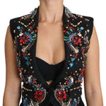 Dolce & Gabbana Black Crystal Sicily Vest Waistcoat JKT2410-36