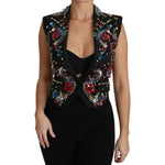 Dolce & Gabbana Black Crystal Sicily Vest Waistcoat JKT2410-36