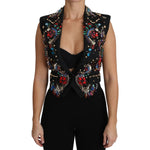 Dolce & Gabbana Black Crystal Sicily Vest Waistcoat JKT2410-36
