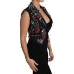Dolce & Gabbana Black Crystal Sicily Vest Waistcoat JKT2410-36