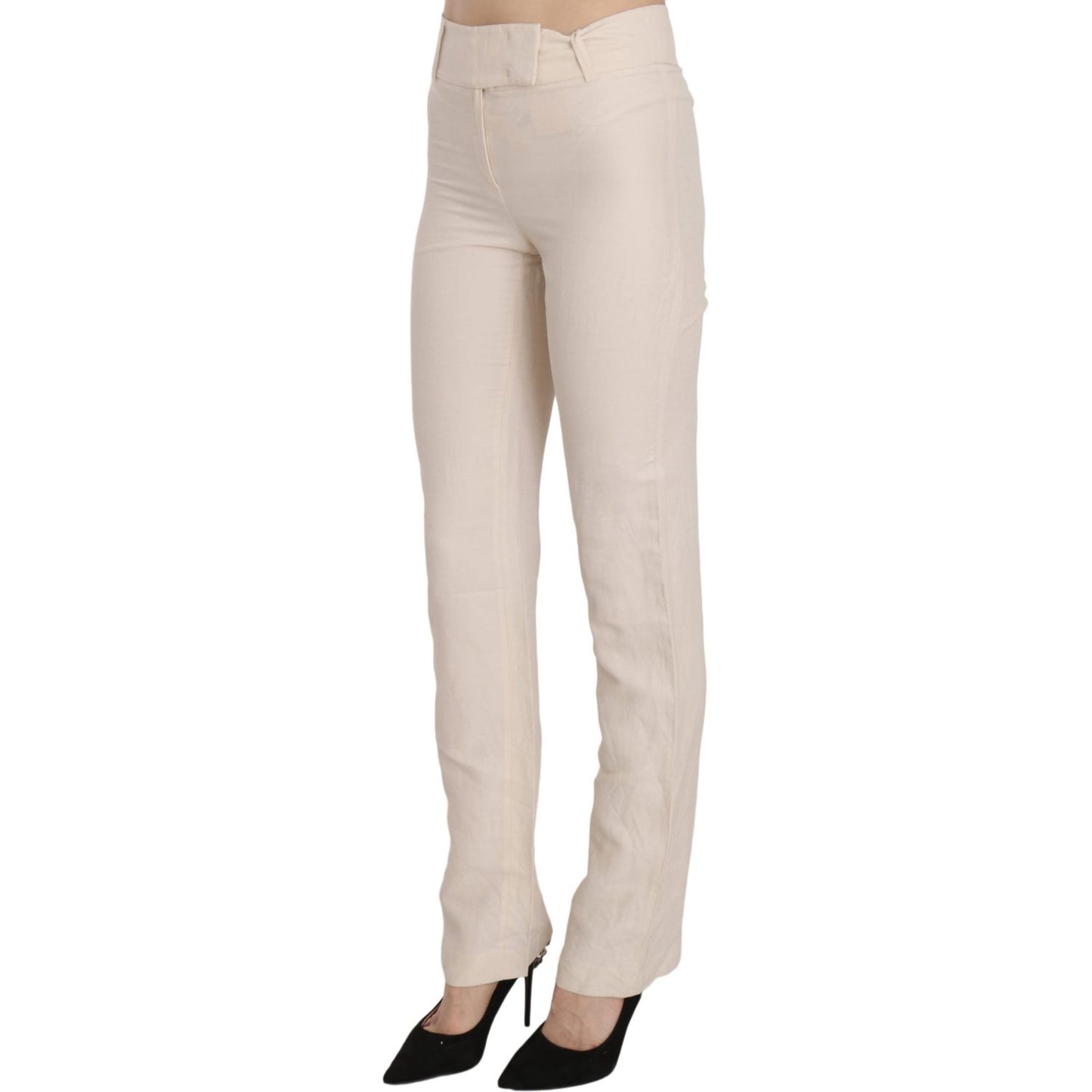LAUREL White High Waist Silk Blend Flared Dress Trousers Pants