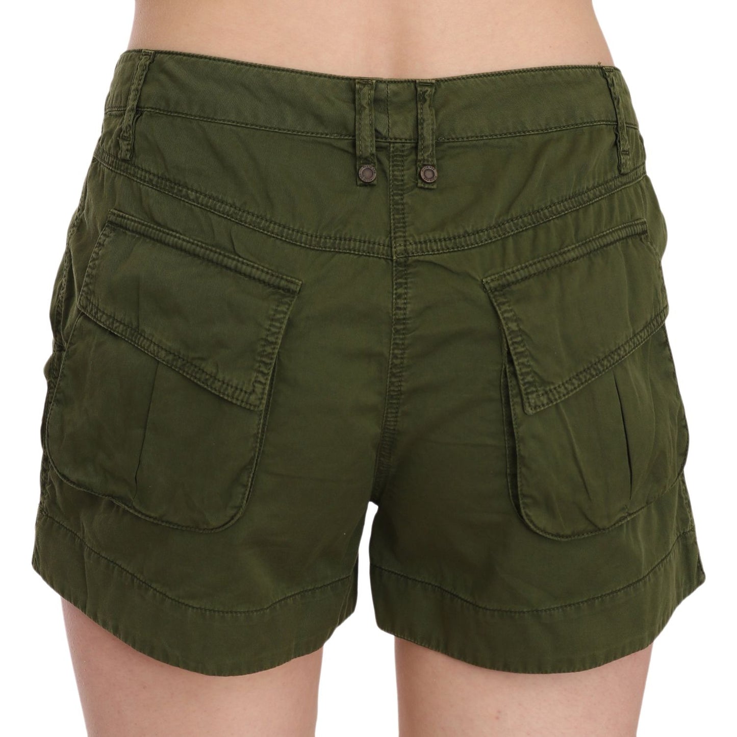 PLEIN SUD Green Mid Waist 100% Cotton Mini Shorts PAN70243-40