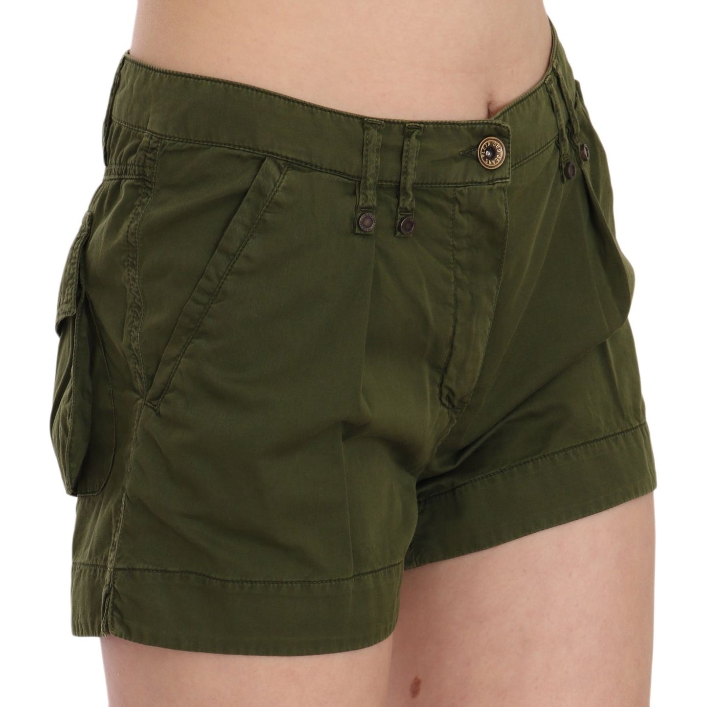PLEIN SUD Green Mid Waist 100% Cotton Mini Shorts PAN70243-40