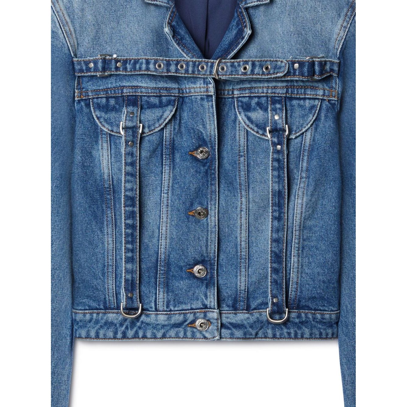 Off White Crop Denim Jacket With Belt OWYE048F23DEN0014500