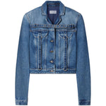 Off White Crop Denim Jacket With Belt OWYE048F23DEN0014500