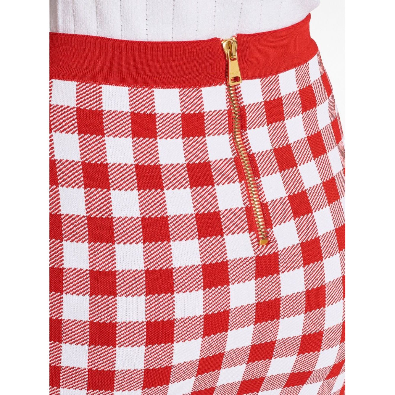 Balmain Gingham fine-knit miniskirt