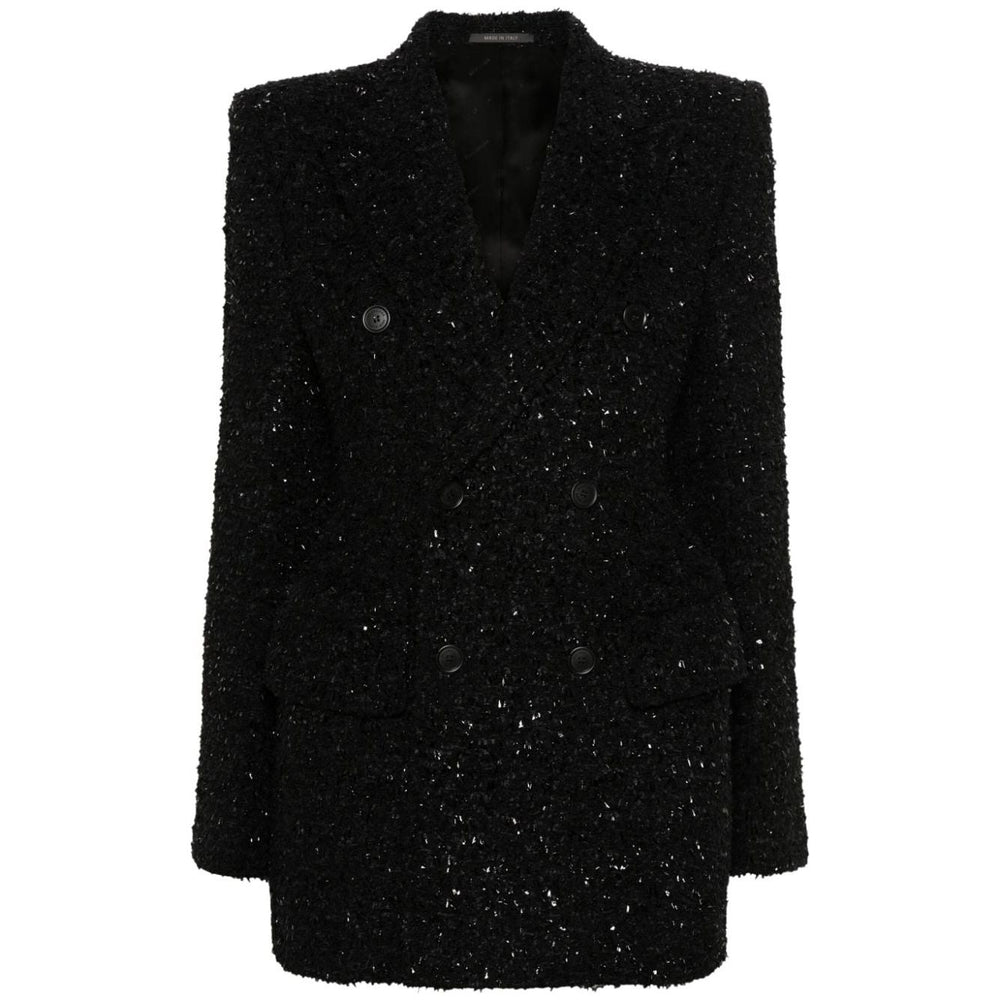 Balenciaga Hourglass tweed-texture padded-shoulder wool-blend blazer 768891TPQ361000