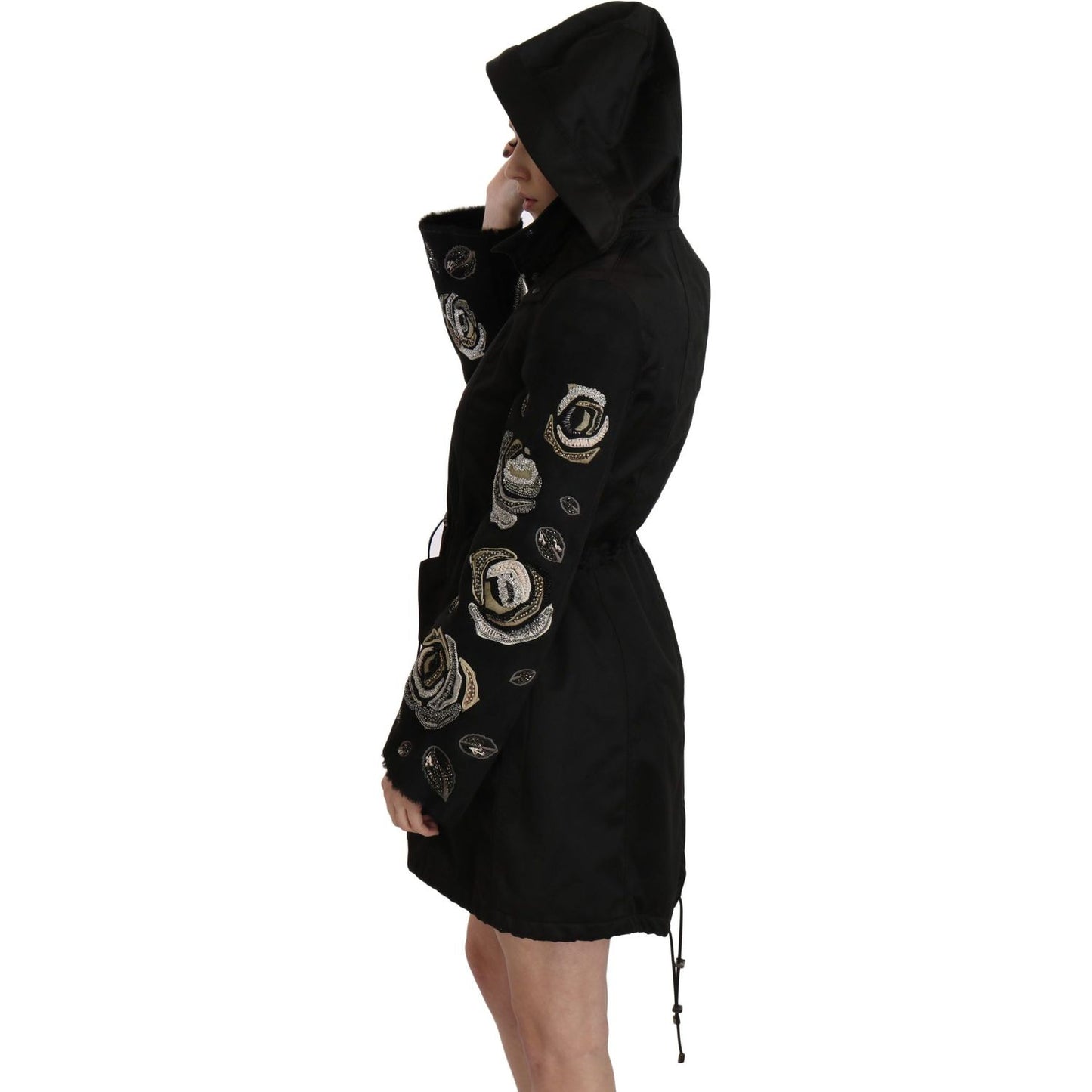 John Richmond Floral Sequined Beaded Hooded Jacket Coat Coats & Jackets