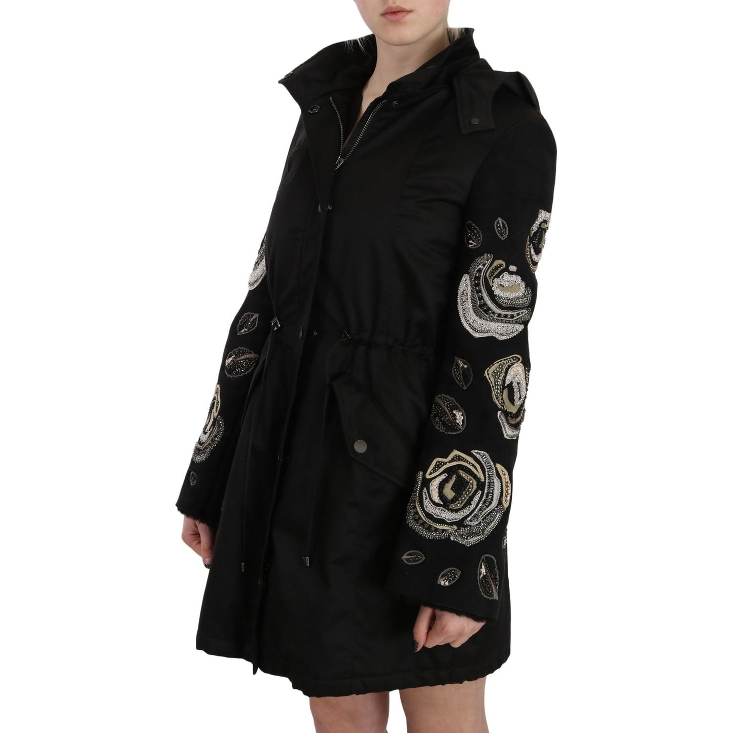 John Richmond Floral Sequined Beaded Hooded Jacket Coat Coats & Jackets