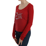Exte Ravishing Red Crystal Embellished Blouse Exte Brown