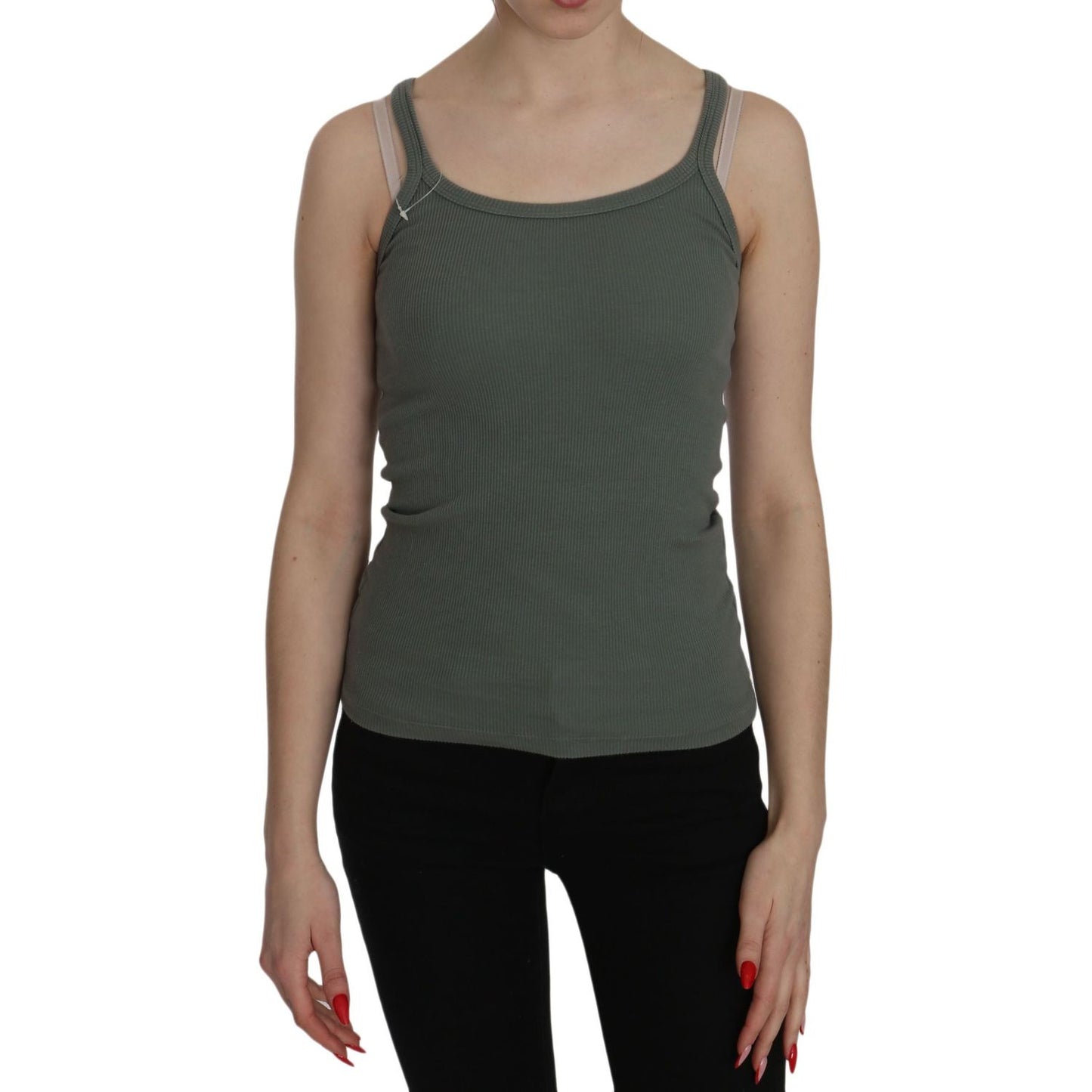 PINK MEMORIES Green Spaghetti Strap Slim Fit Casual Tank Top Blouse TSH3436-S