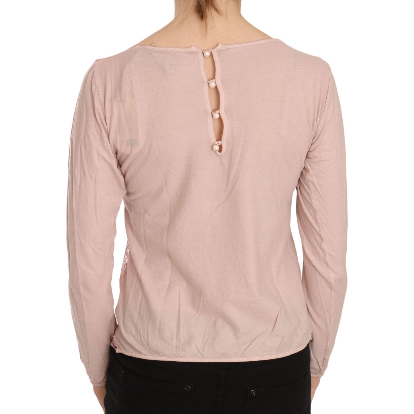 PINK MEMORIES Pink Lace See Through Long Sleeve Top Blouse