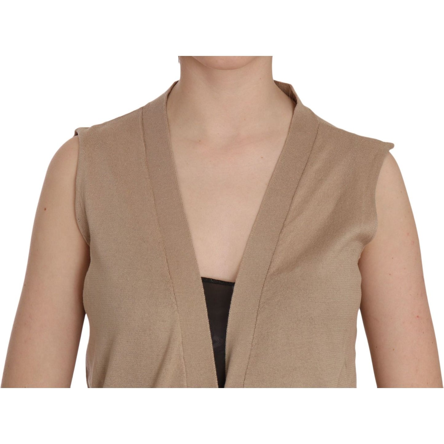 PINK MEMORIES Brown 100% Cotton Sleeveless Cardigan Top Vest TSH3467-42