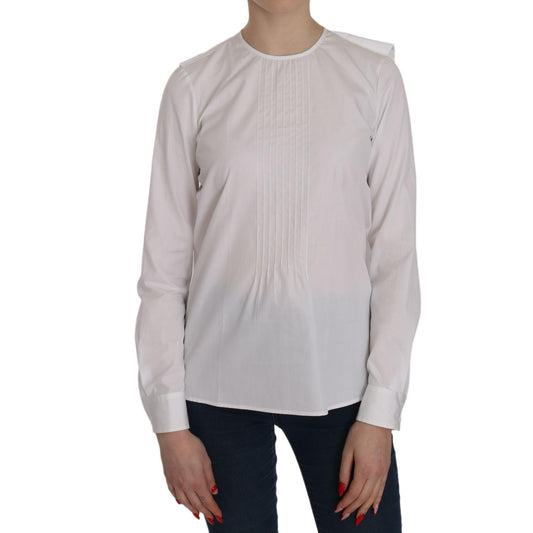 Dsquared² White Crew Neck Long Sleeve Cotton Blouse