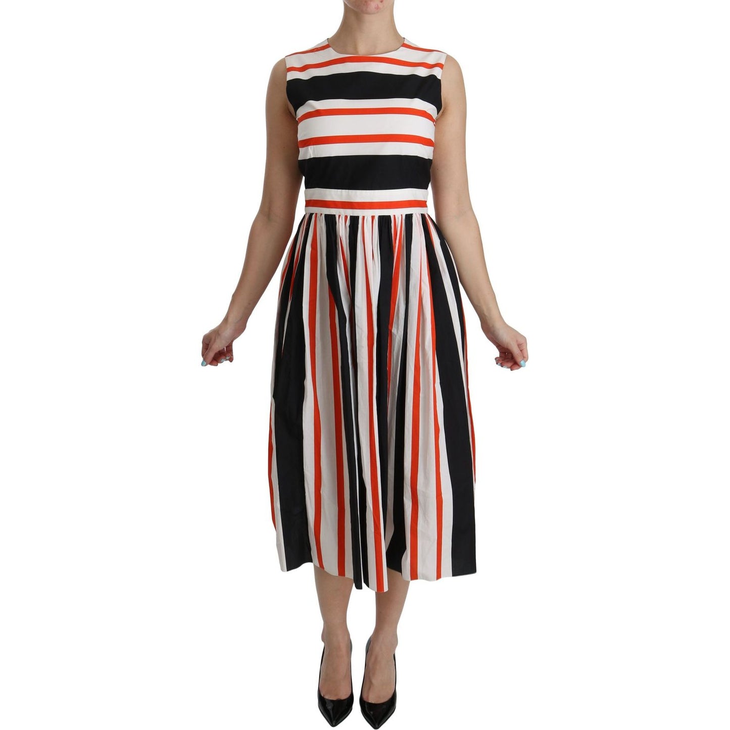 Dolce & Gabbana Multicolor Stripes A-Line Pleated Midi Dress DR2080-44