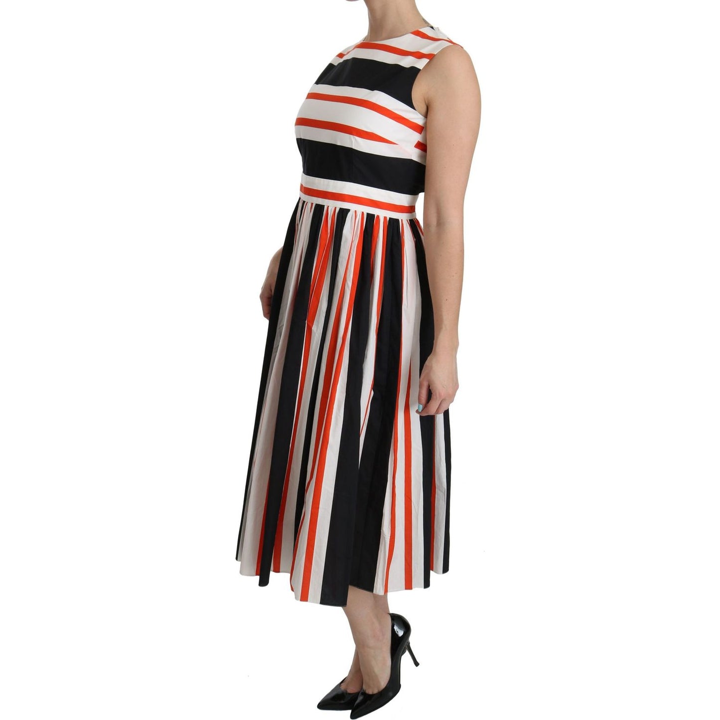 Dolce & Gabbana Multicolor Stripes A-Line Pleated Midi Dress DR2080-44