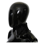 Dolce & Gabbana Black Fur Neck Collar Wrap Lambskin Scarf MS5586