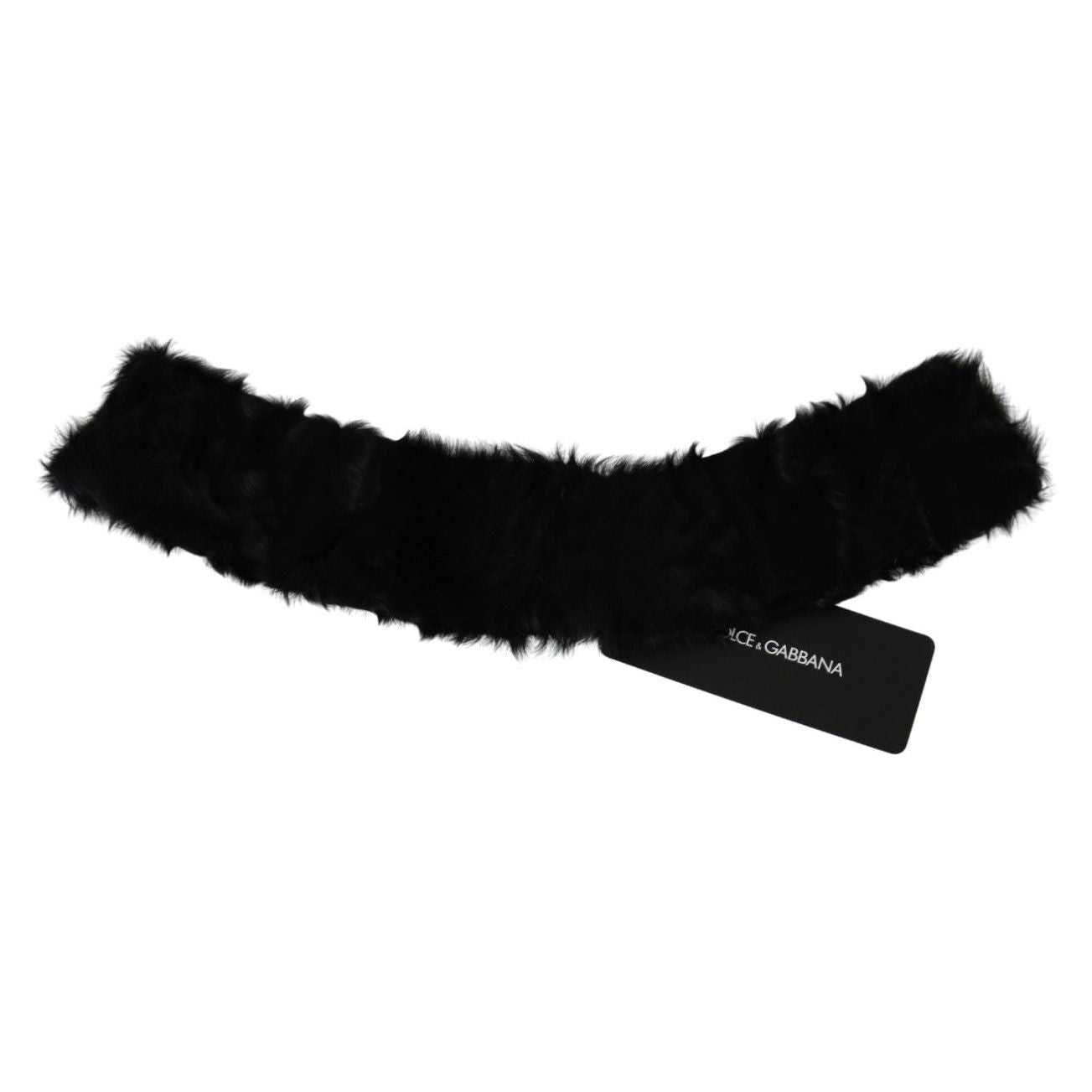 Dolce & Gabbana Black Fur Neck Collar Wrap Lambskin Scarf MS5586