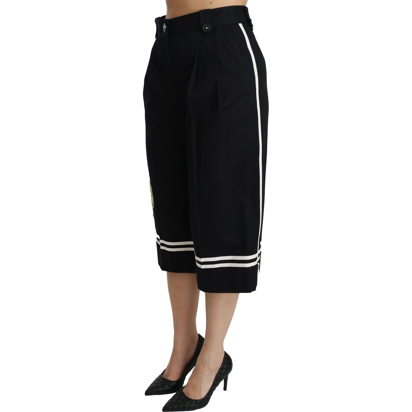Dolce & Gabbana Black Lemon Embellished Palazzo Cropped Pants PAN70868-40