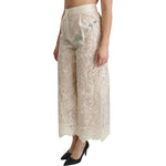 Dolce & Gabbana Cream Lace High Waist Palazzo Cropped Pants PAN70873-44