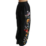Dolce & Gabbana Black Brocade Floral Sequined Beaded Pants PAN70875-42