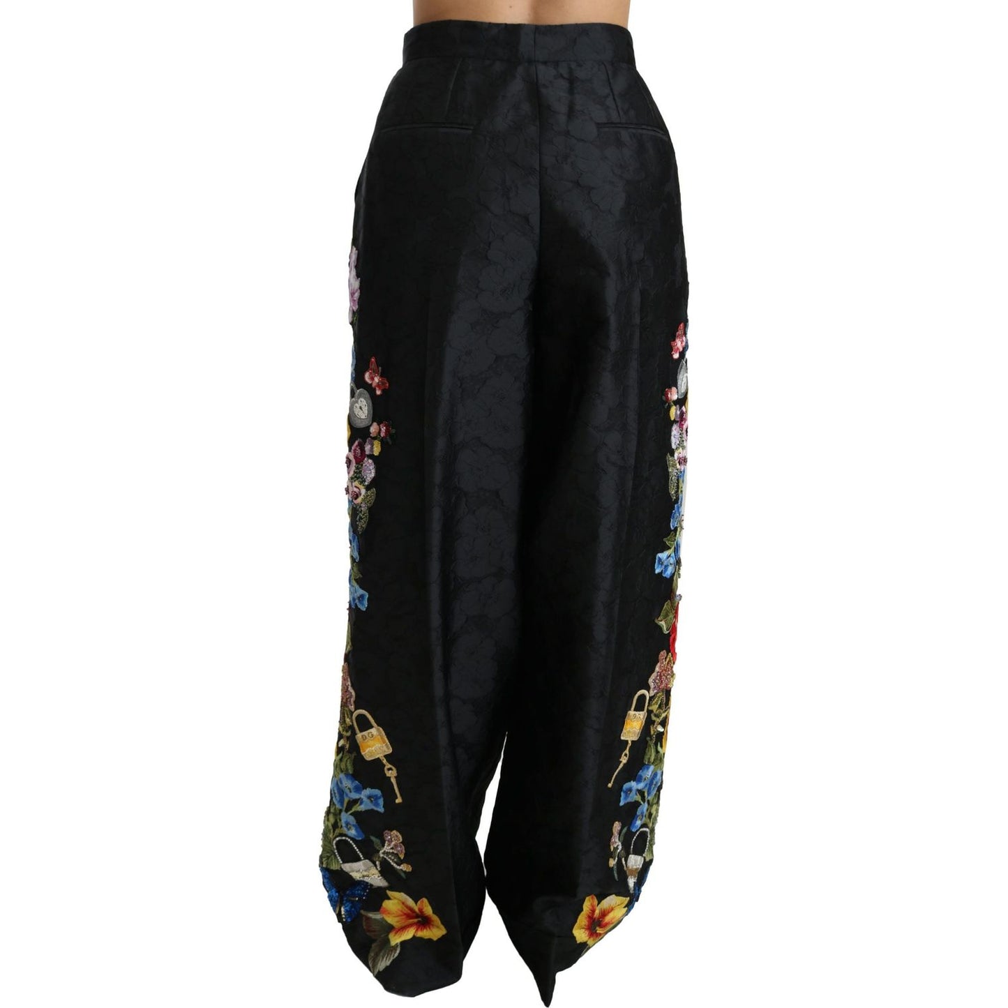 Dolce & Gabbana Black Brocade Floral Sequined Beaded Pants PAN70875-42