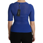 Dolce & Gabbana Blue See Through Round Neck Top Viscose Blouse TSH4243-42