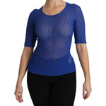 Dolce & Gabbana Blue See Through Round Neck Top Viscose Blouse TSH4243-42