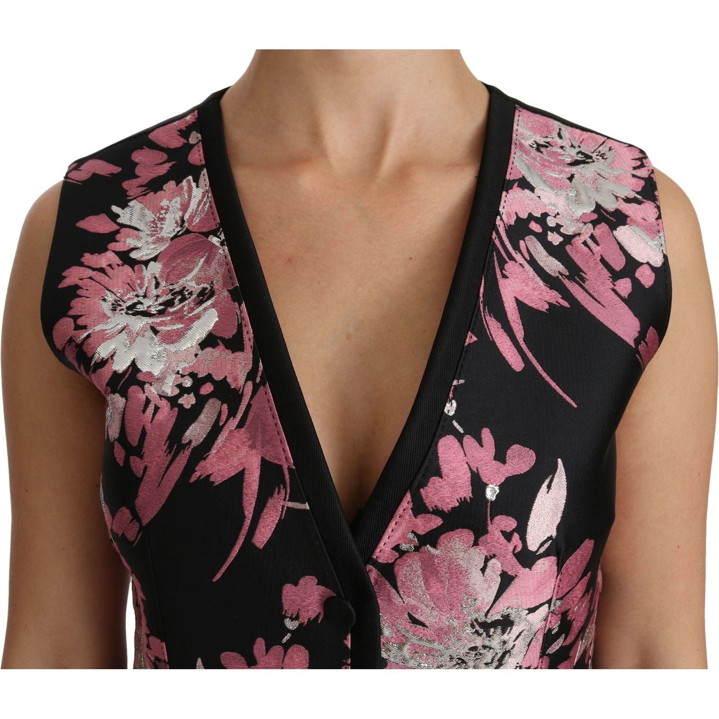 Dolce & Gabbana Black Pink Floral Waistcoat Vest Blouse Top TSH4286-38