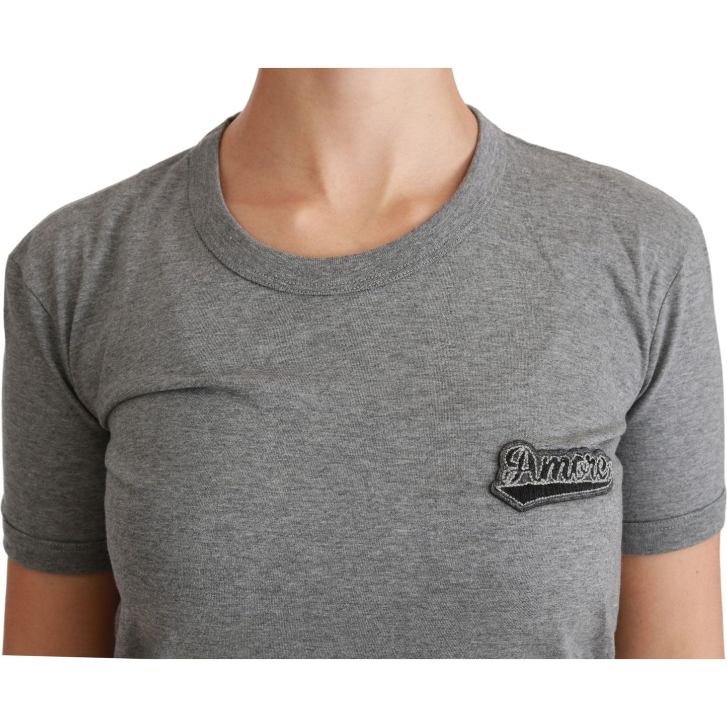 Dolce & Gabbana Gray Crewneck Amore Patch Cotton Top T-shirt TSH4467-36