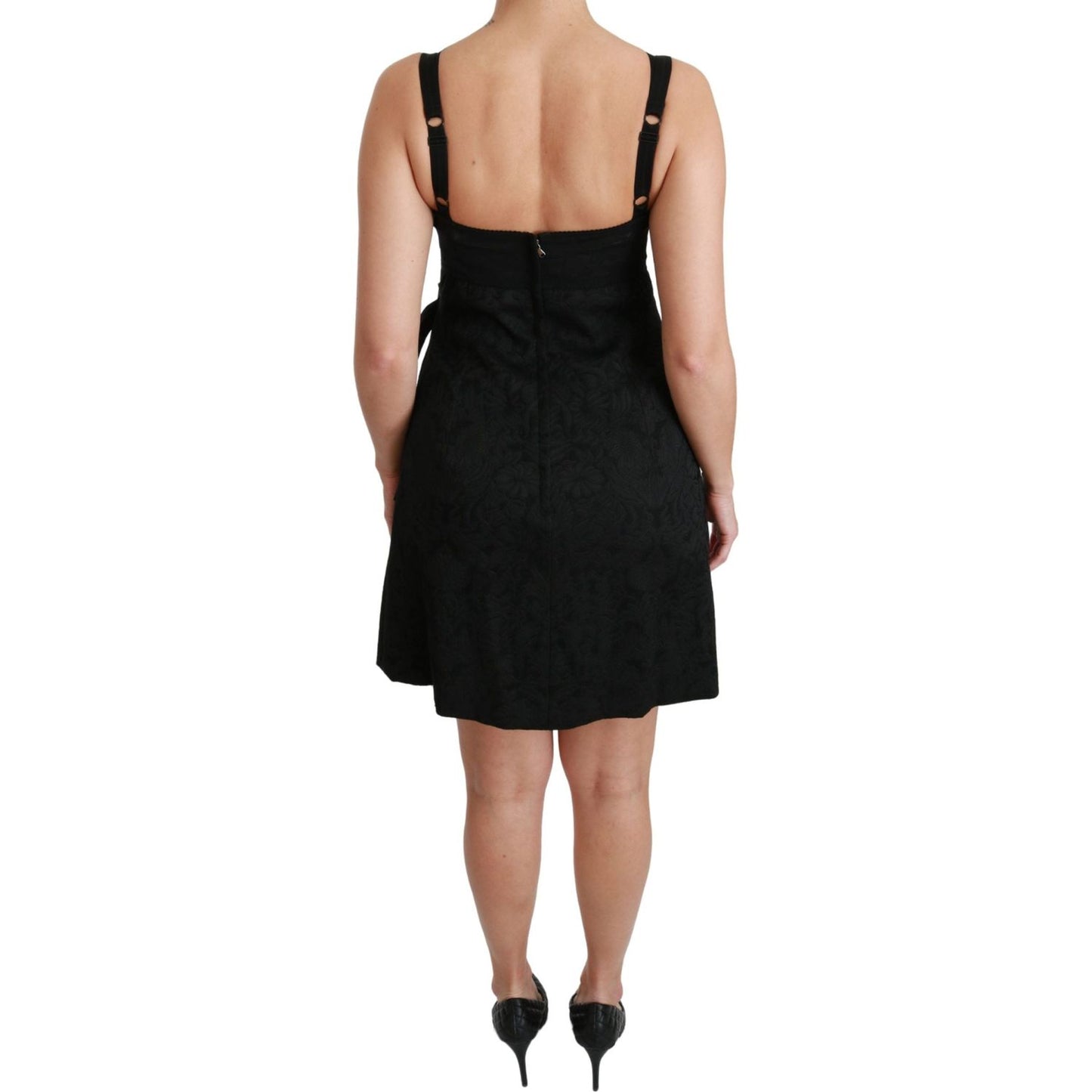 Dolce & Gabbana Black Stretch Satin Jacquard Mini Dress DR2497-46