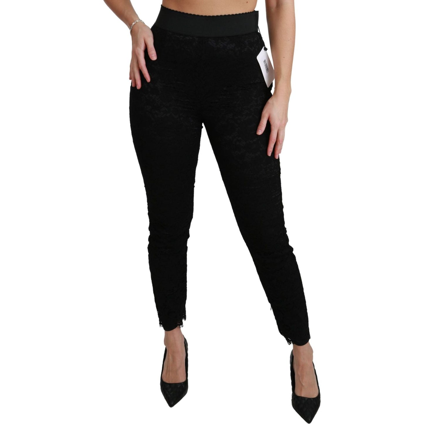 Dolce & Gabbana Black Lace Skinny High Waist Cotton Pants PAN70895-38