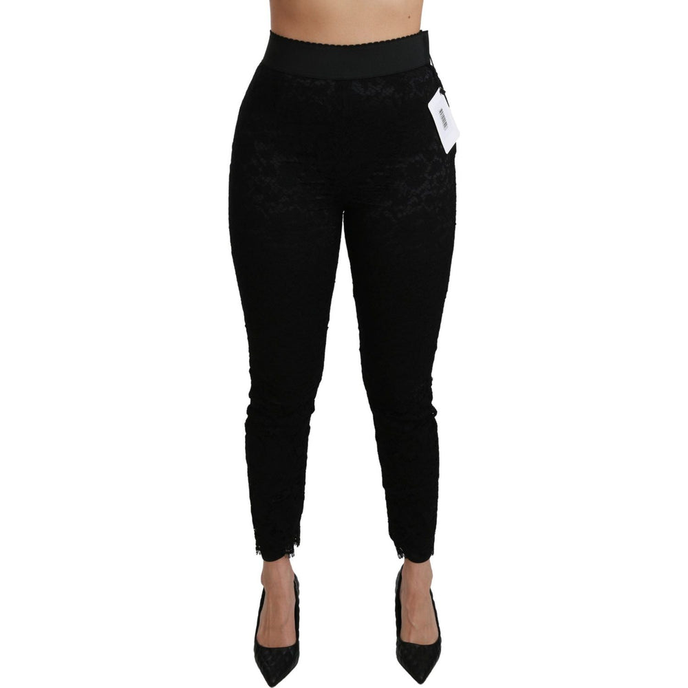 Dolce & Gabbana Black Lace Skinny High Waist Cotton Pants PAN70895-38