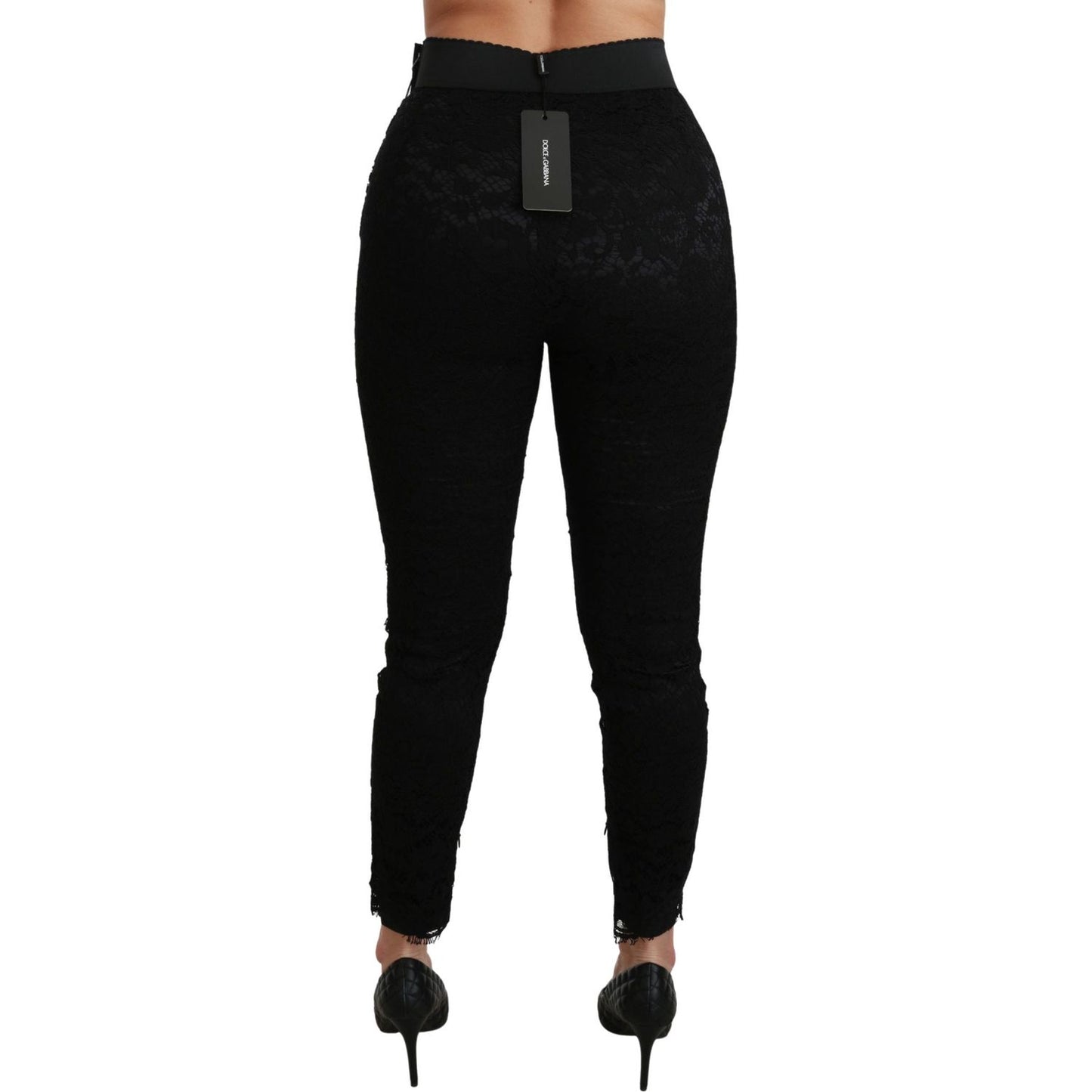 Dolce & Gabbana Black Lace Skinny High Waist Cotton Pants PAN70895-38