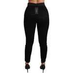 Dolce & Gabbana Black Lace Skinny High Waist Cotton Pants PAN70895-38