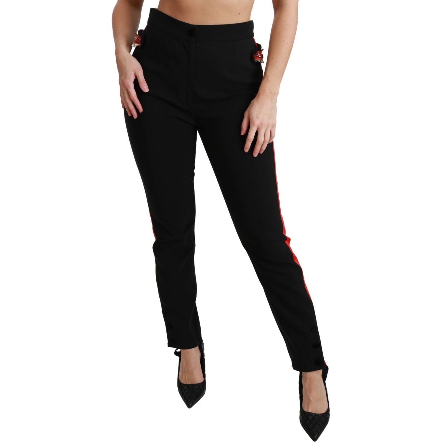 Dolce & Gabbana Black Skinny Stretch Fox Head Cotton Pants PAN70926-40