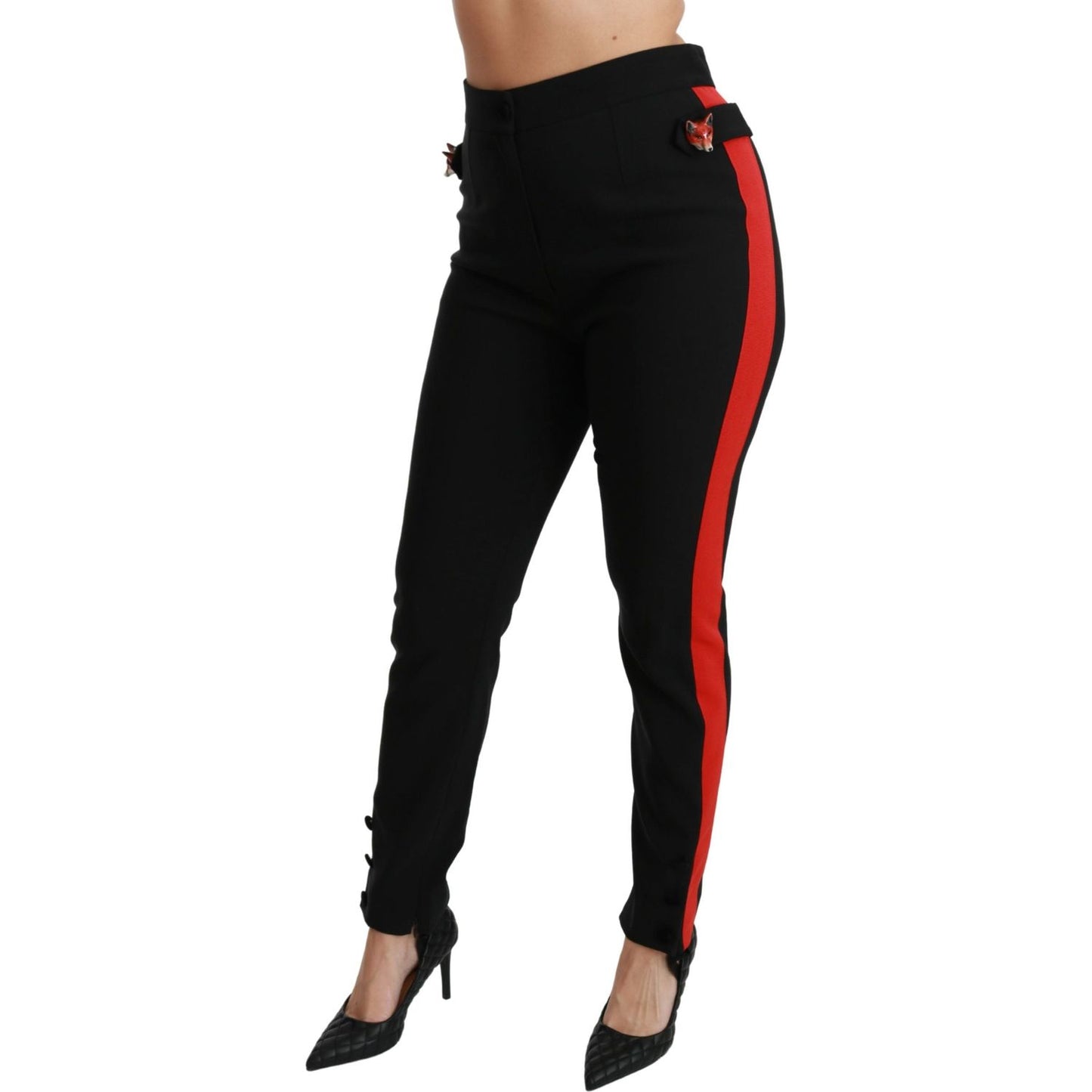 Dolce & Gabbana Black Skinny Stretch Fox Head Cotton Pants PAN70926-40