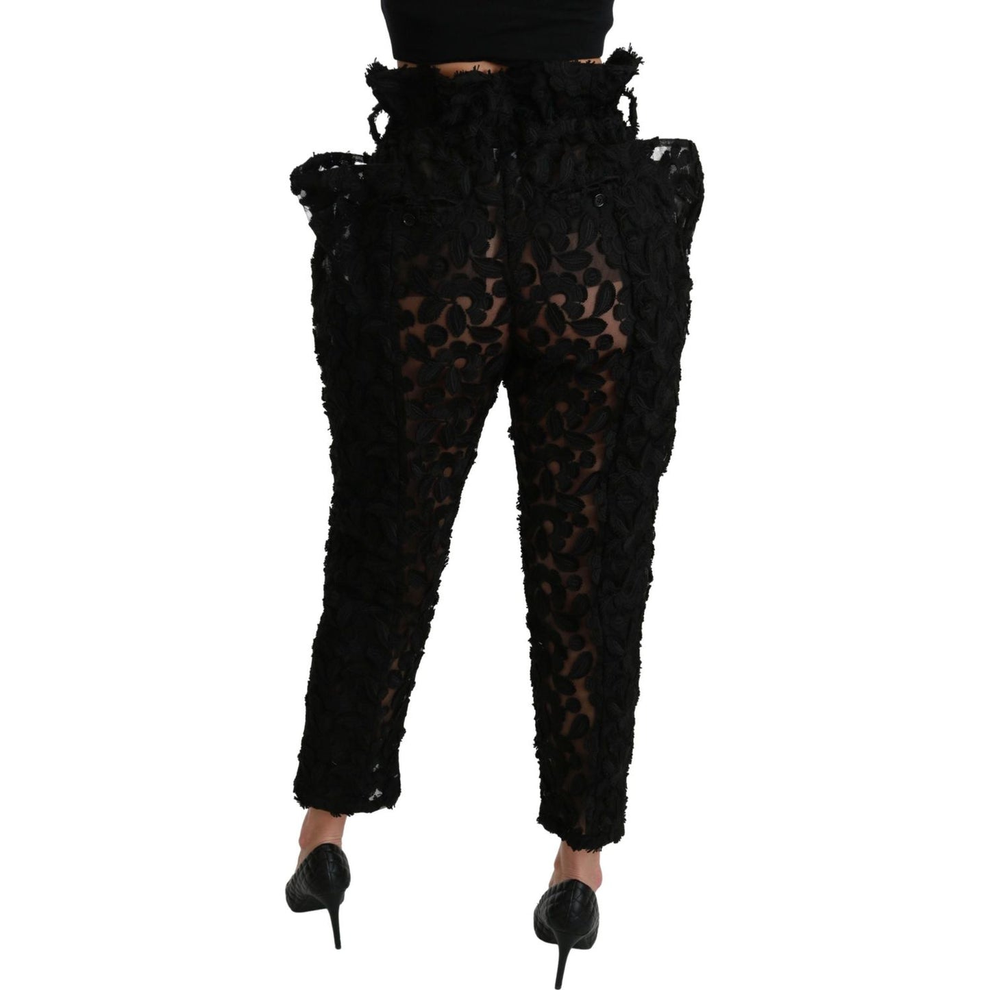 Dolce & Gabbana Black Floral Lace Tapered High Waist Pants PAN70946-40