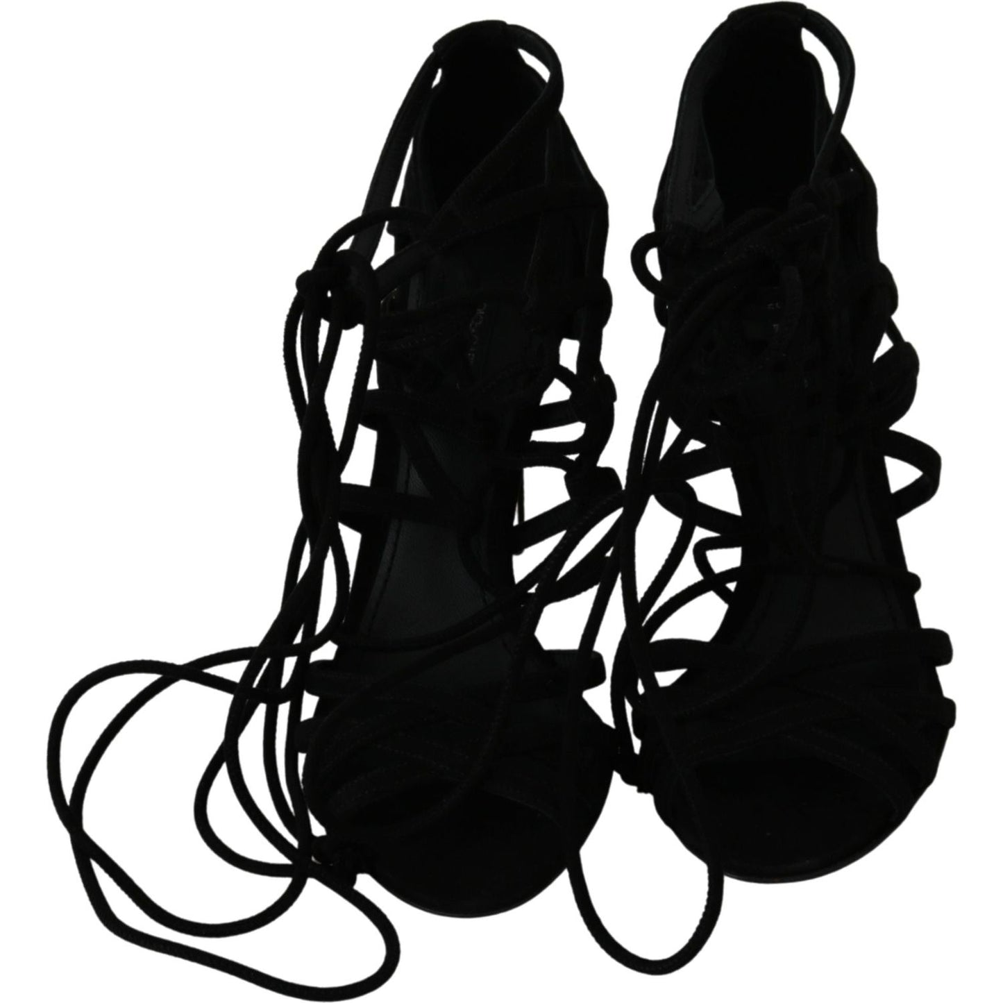 Dolce & Gabbana Black Suede Strap Stilettos Shoes Sandals LA6433-36
