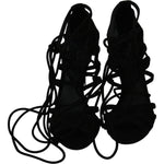 Dolce & Gabbana Black Suede Strap Stilettos Shoes Sandals LA6433-36