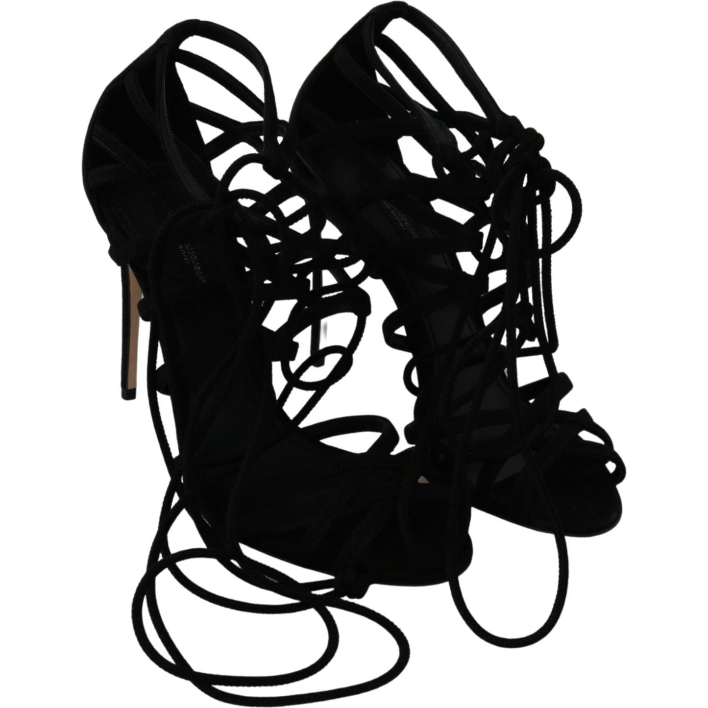 Dolce & Gabbana Black Suede Strap Stilettos Shoes Sandals LA6433-36