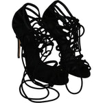 Dolce & Gabbana Black Suede Strap Stilettos Shoes Sandals LA6433-36