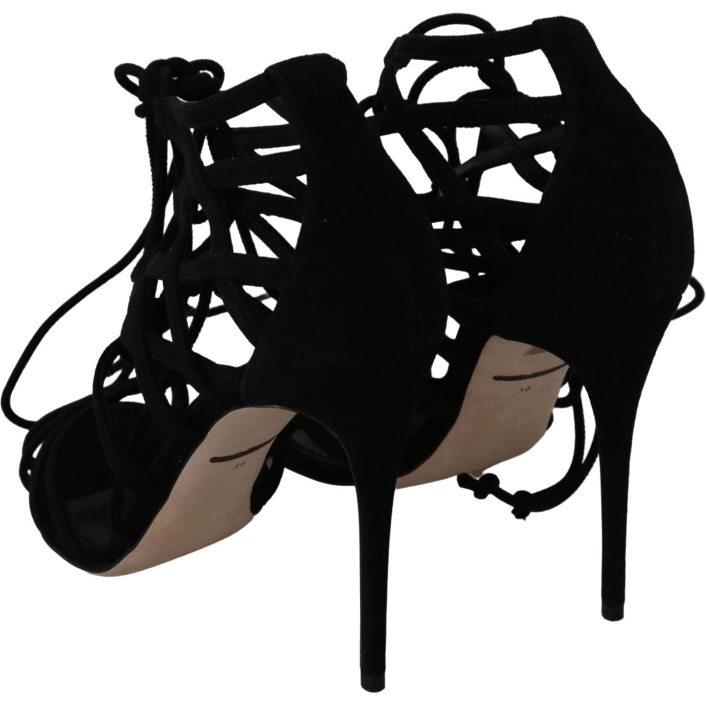 Dolce & Gabbana Black Suede Strap Stilettos Shoes Sandals LA6433-36