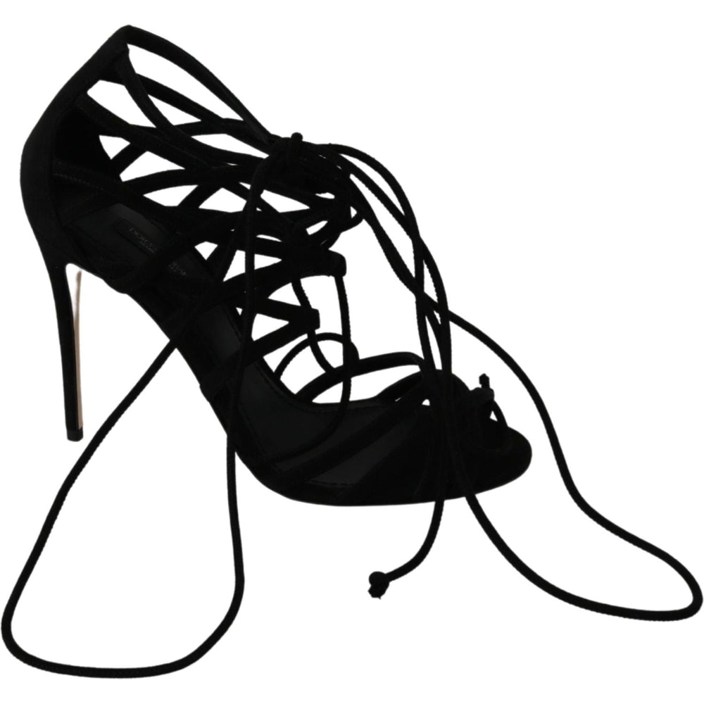 Dolce & Gabbana Black Suede Strap Stilettos Shoes Sandals LA6433-36