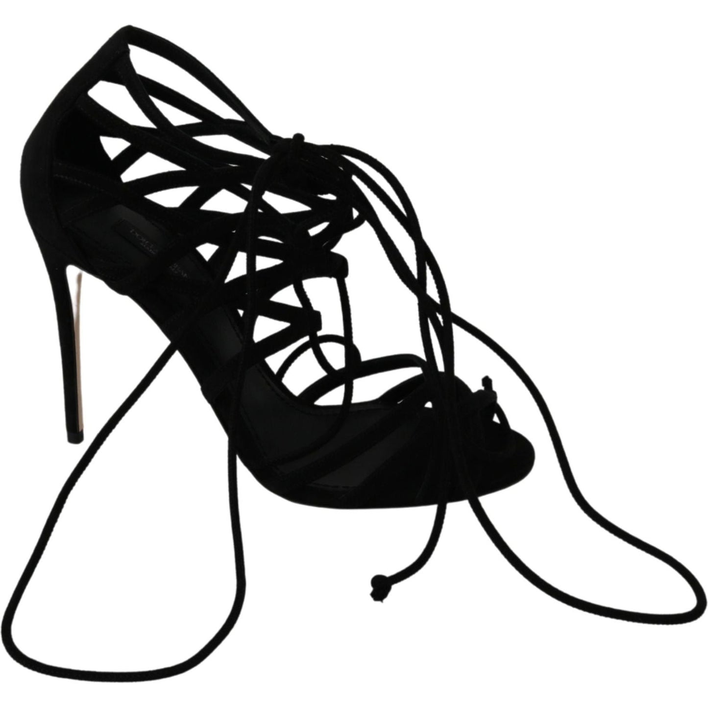 Dolce & Gabbana Black Suede Strap Stilettos Shoes Sandals LA6433-36