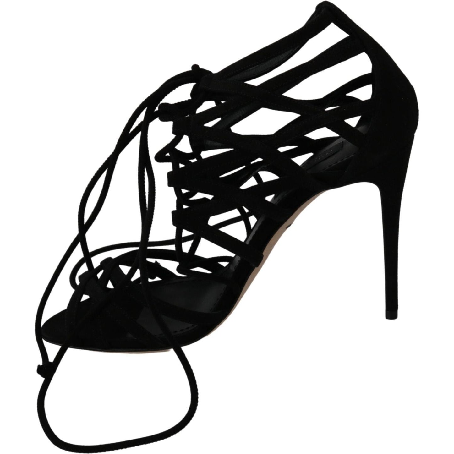 Dolce & Gabbana Black Suede Strap Stilettos Shoes Sandals LA6433-36