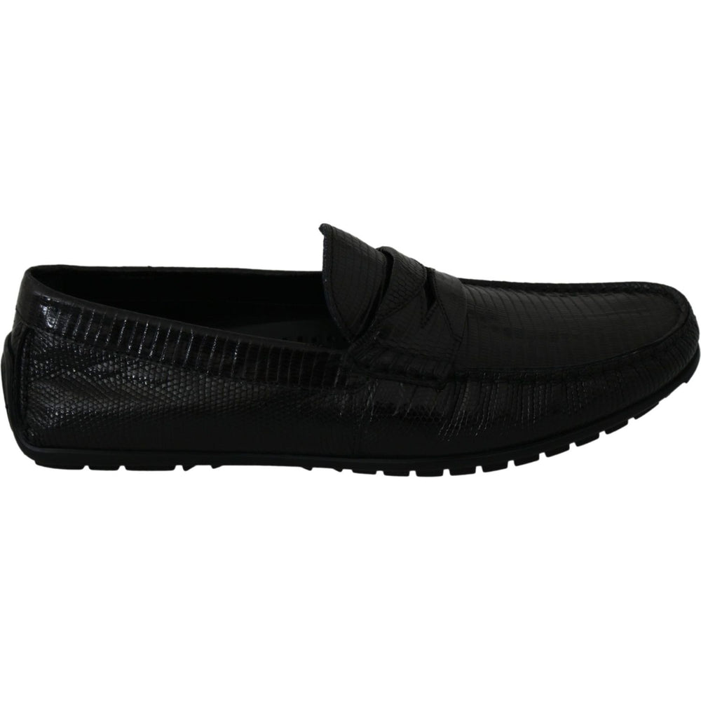 Dolce & Gabbana Black Lizard Leather Flat Loafers Shoes MV2675-39